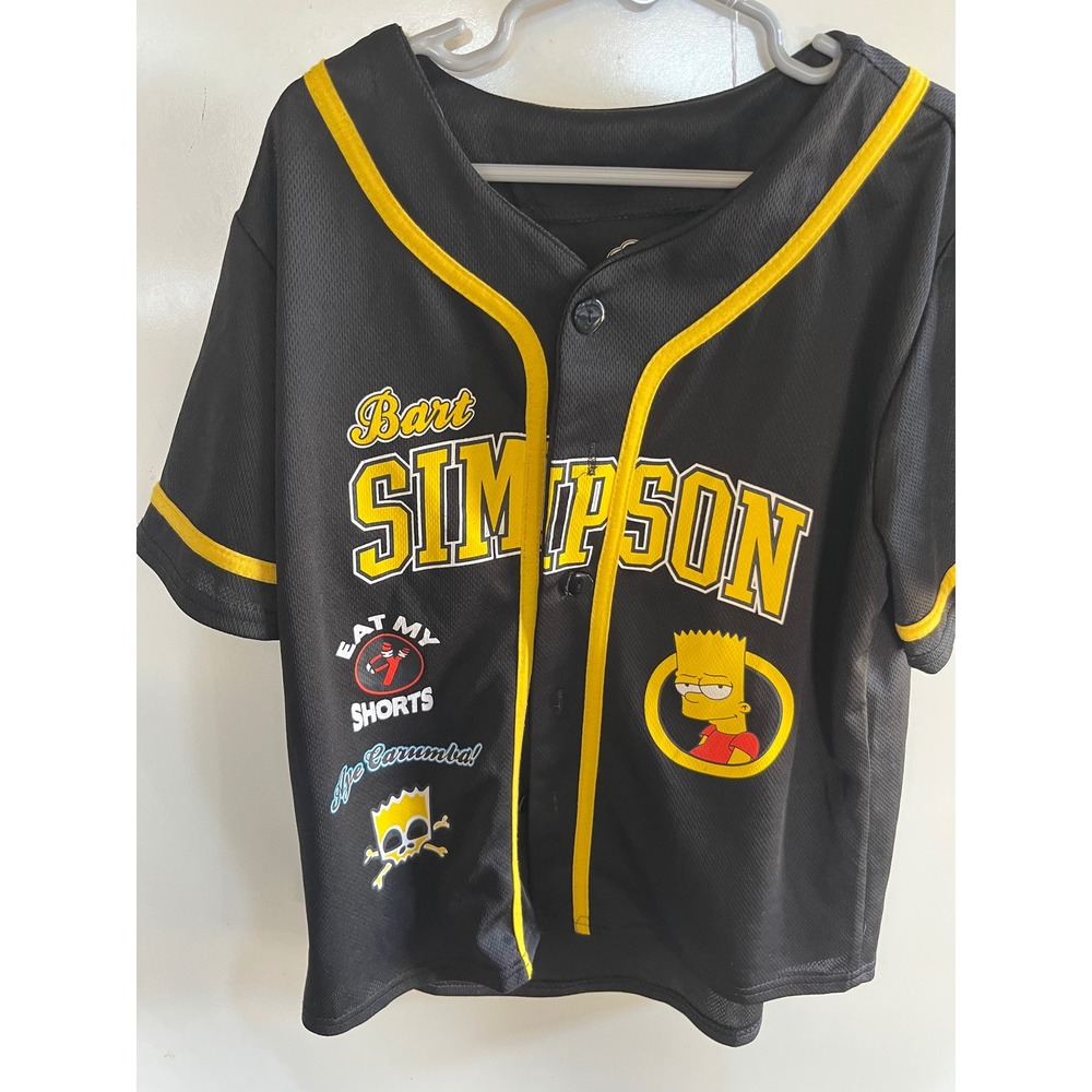 The Simpsons Bart Simpson Baseball Jersey Black Yellow Mesh Shirt Kids 10/12 89 - Picture 2 of 7